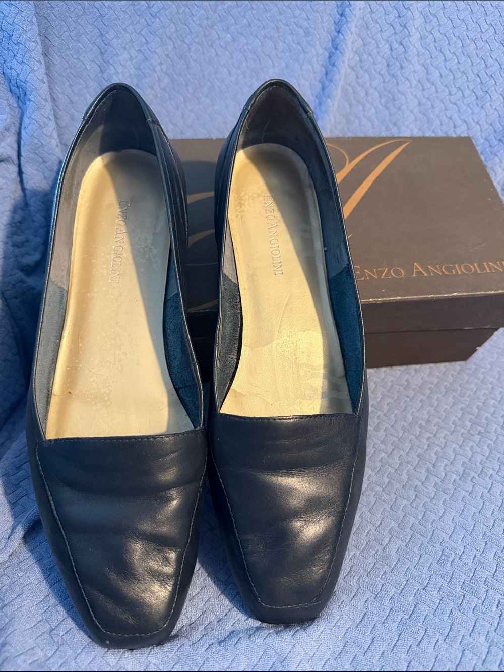 Enzo Angiolini Dark Blue Leather Square-Toe Loafers
